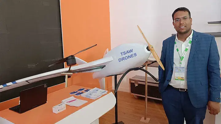 📣 Announcements related blog from TSAW Drones about TSAW Drones launched Made-In-India Hybrid Fixed Wing VTOL (Adarna V2) at Aero India 2023