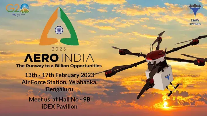 📣 Announcements related blog from TSAW Drones about TSAW is Participating in Aero India 2023